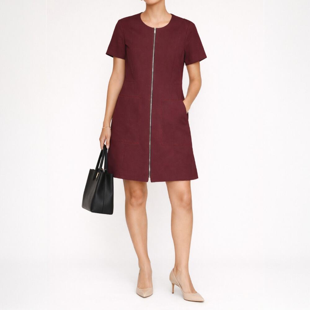 Lafayette‎ 148 NY Sonya Brandywine Zip Front Stretch Ponte Shift Dress Pockets 2